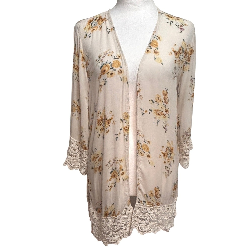 Mason & Belle Kimono Cover-Up Womens XS Floral Lace Bohoโ Beach Festival Swim